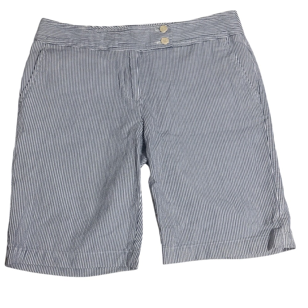 Talbots Womens Size 8 Blue White Striped Seersucker Bermuda Walking Shorts